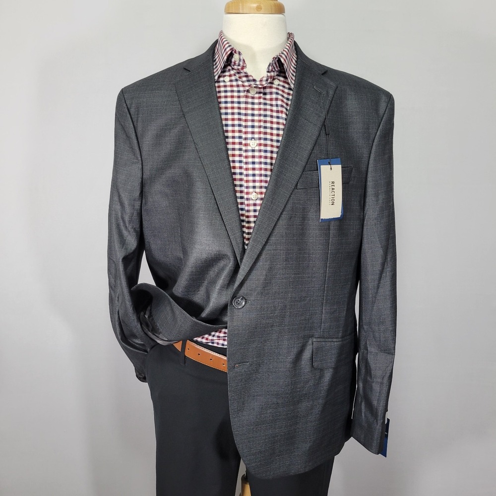 Kenneth Cole Reaction Men's Sport Coat Blazer Gun Metal‎ Techni-Cole 48R NEW